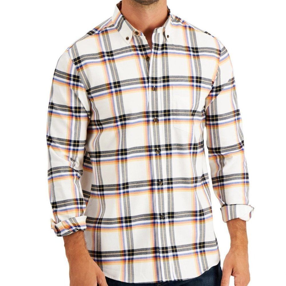 Club Room Men's Regular-Fit Brushed Plaid Shirt